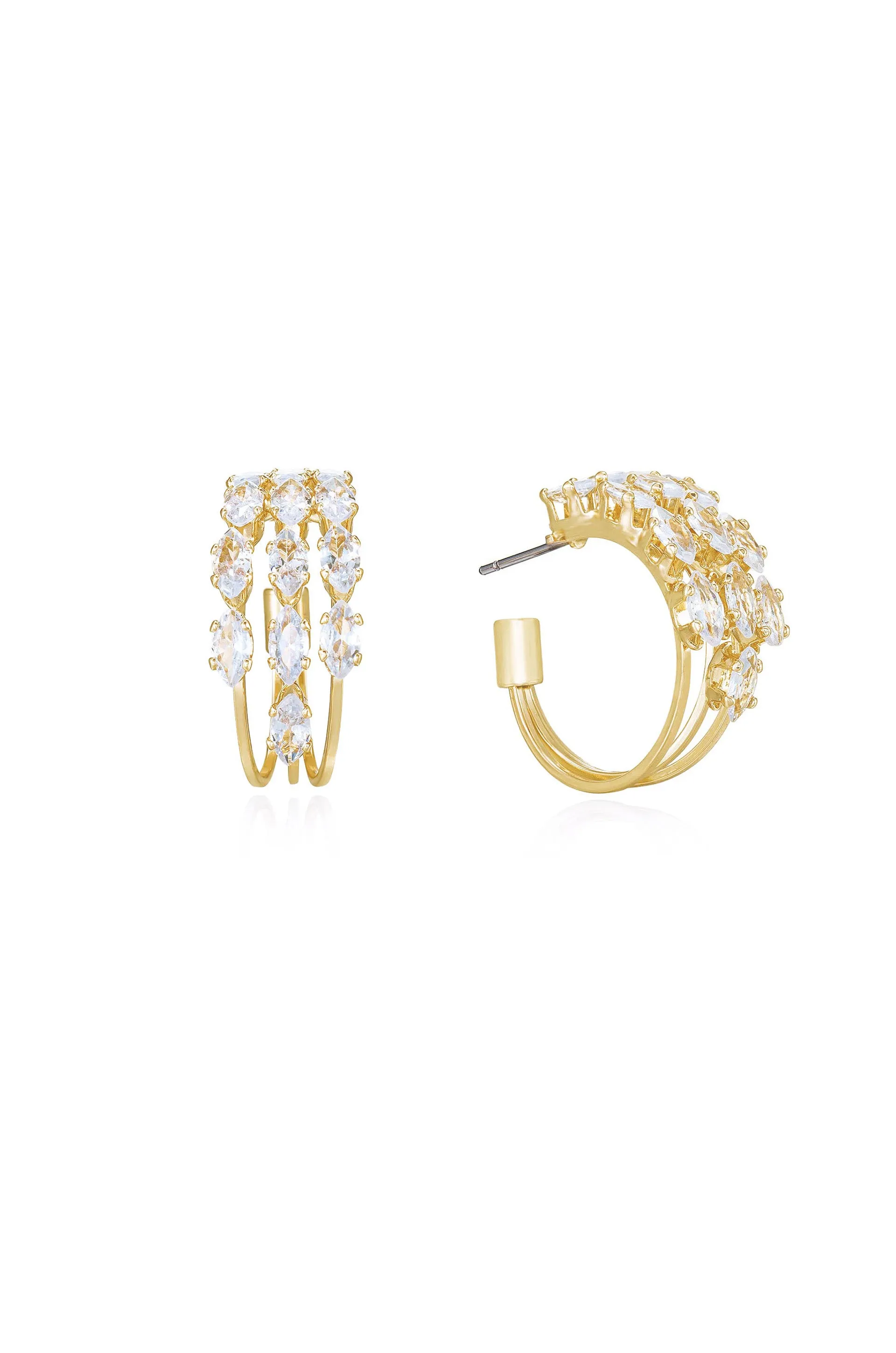 Multi-Crystal Huggie Hoop Earrings