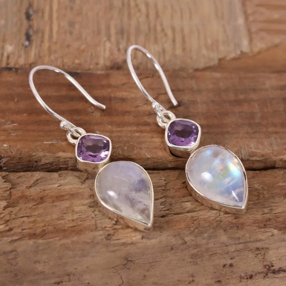 Multistone Earring, 925 Sterling Silver,Dangle Earring, Gemstone Earring, Purple Earring