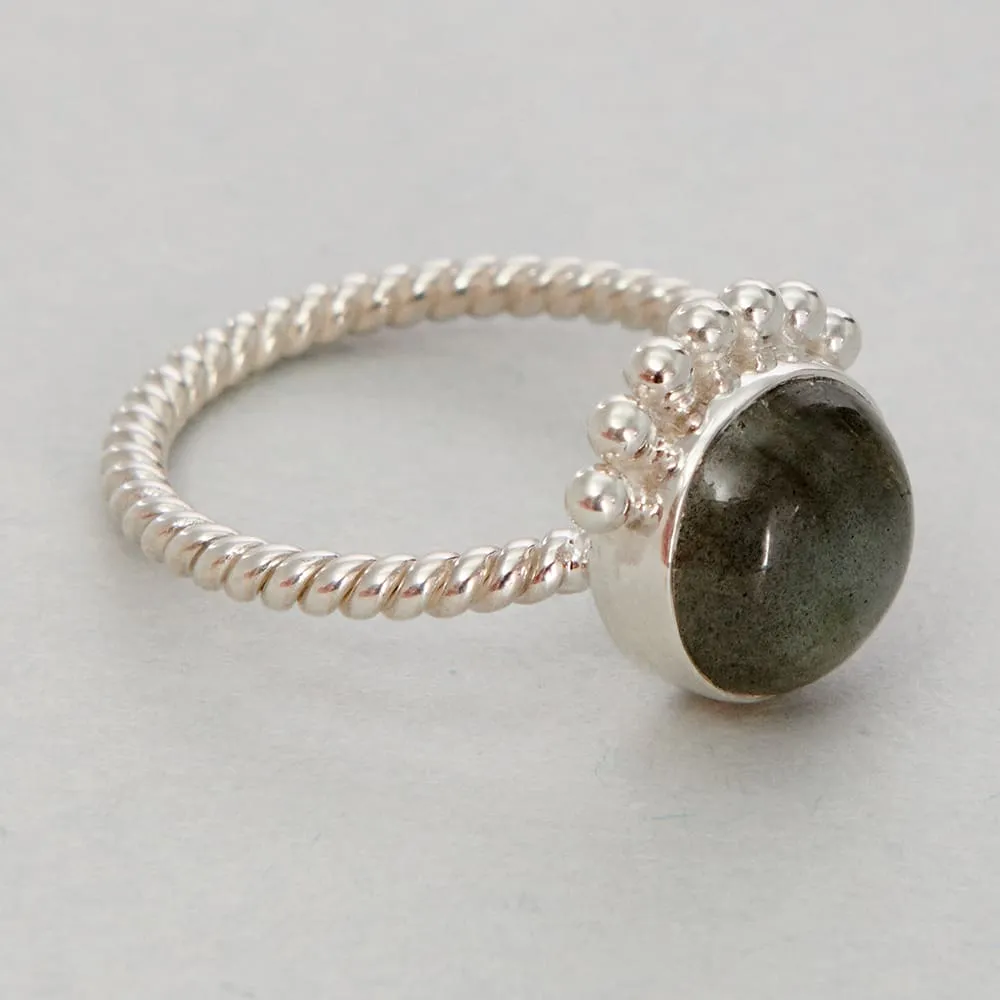 Natural Labradorite Half Sunrise Silver Ring, Natural Stone, Sun-Style Jewelry, Handmade, Half Sun Stacking Ring, Boho, Dainty Labradorite Jewelry