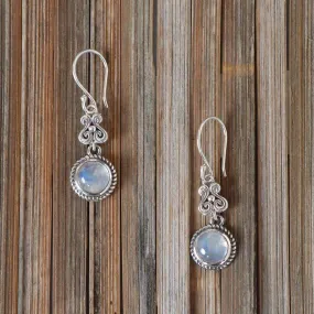 Natural Rainbow Moonstone Gemstone Sterling Silver Dangle Earring