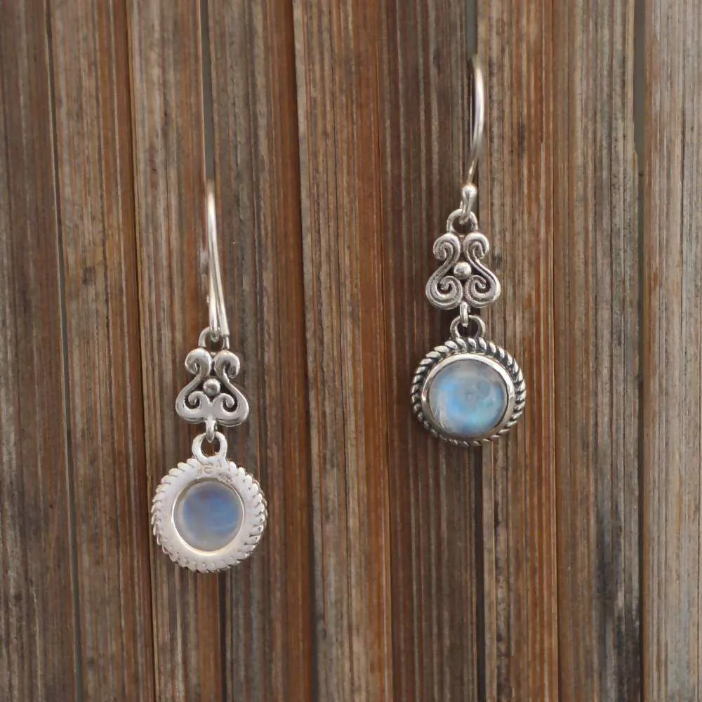 Natural Rainbow Moonstone Gemstone Sterling Silver Dangle Earring