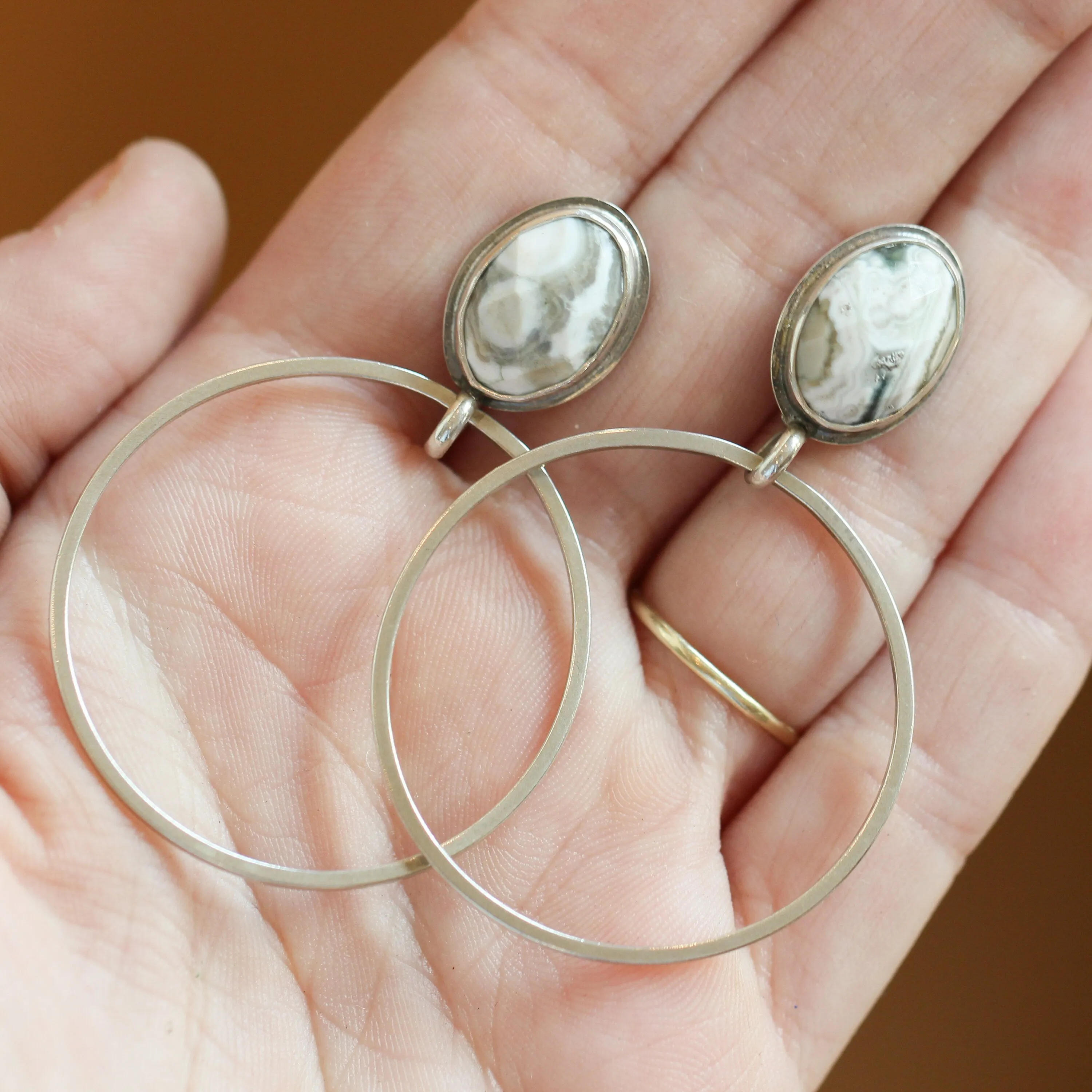 Ocean Jasper Hoops - Ocean Jasper Earrings - Sterling Silver Hoops - Ocean Jasper Post Hoops