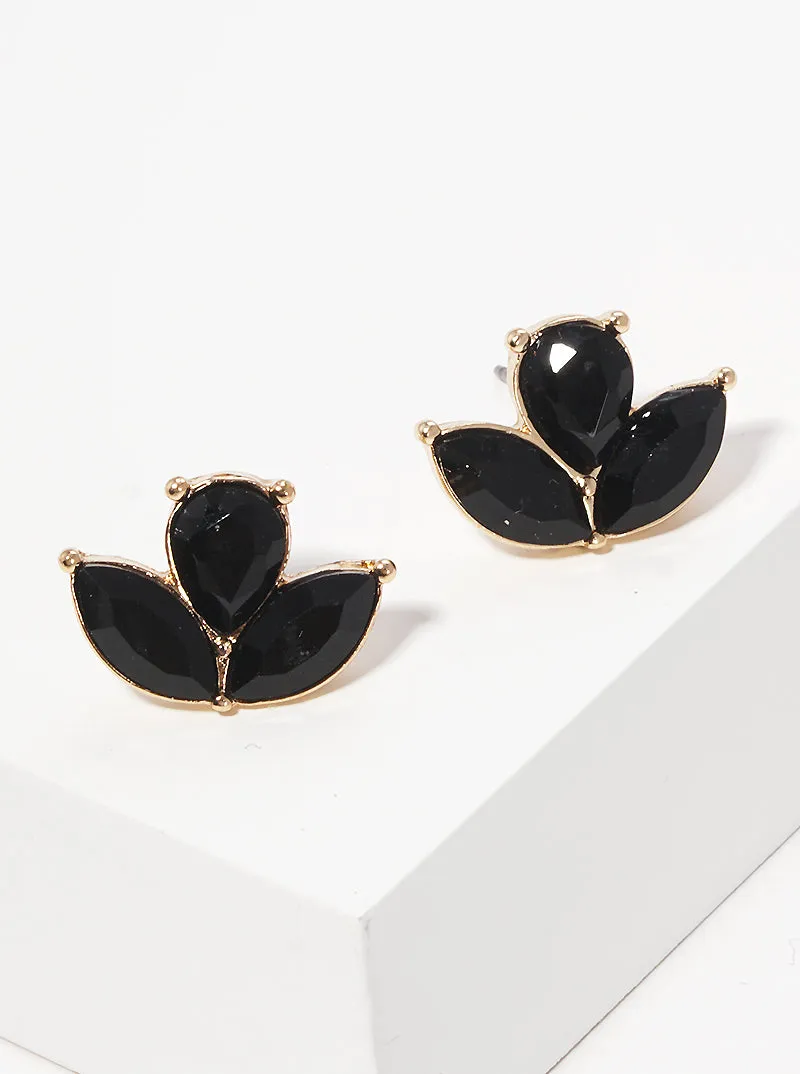 Onyx Flower Crystal Stud Earrings