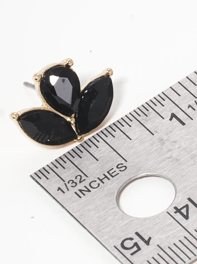 Onyx Flower Crystal Stud Earrings