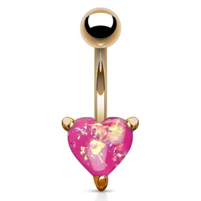 Opal Glitter Heart Prong Set Rose Gold IP Over 316L Surgical Steel WildKlass Belly Button Navel Rings