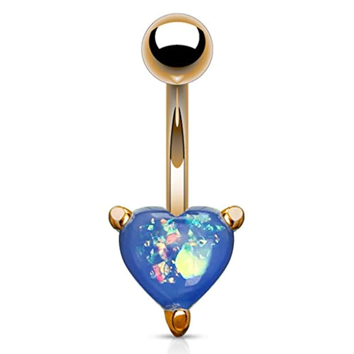 Opal Glitter Heart Prong Set Rose Gold IP Over 316L Surgical Steel WildKlass Belly Button Navel Rings