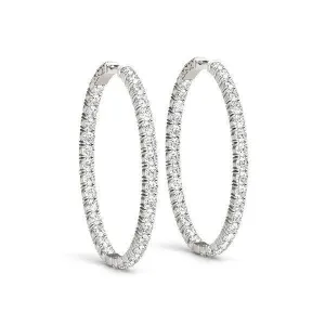 Oval Shape Diamond Hoop Earrings in 14k White Gold