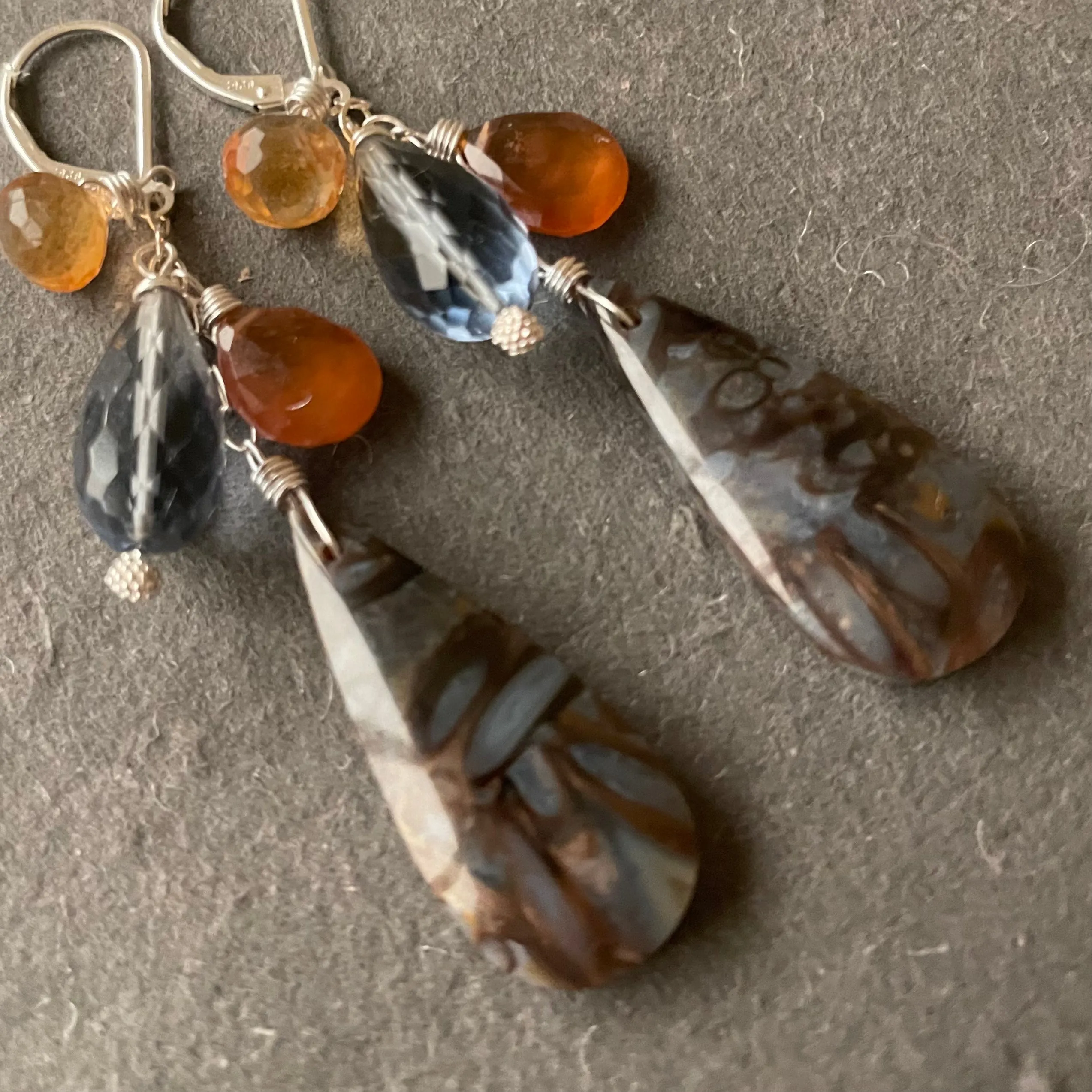 Palm Root Fossil Earrings, OOAK, garnet