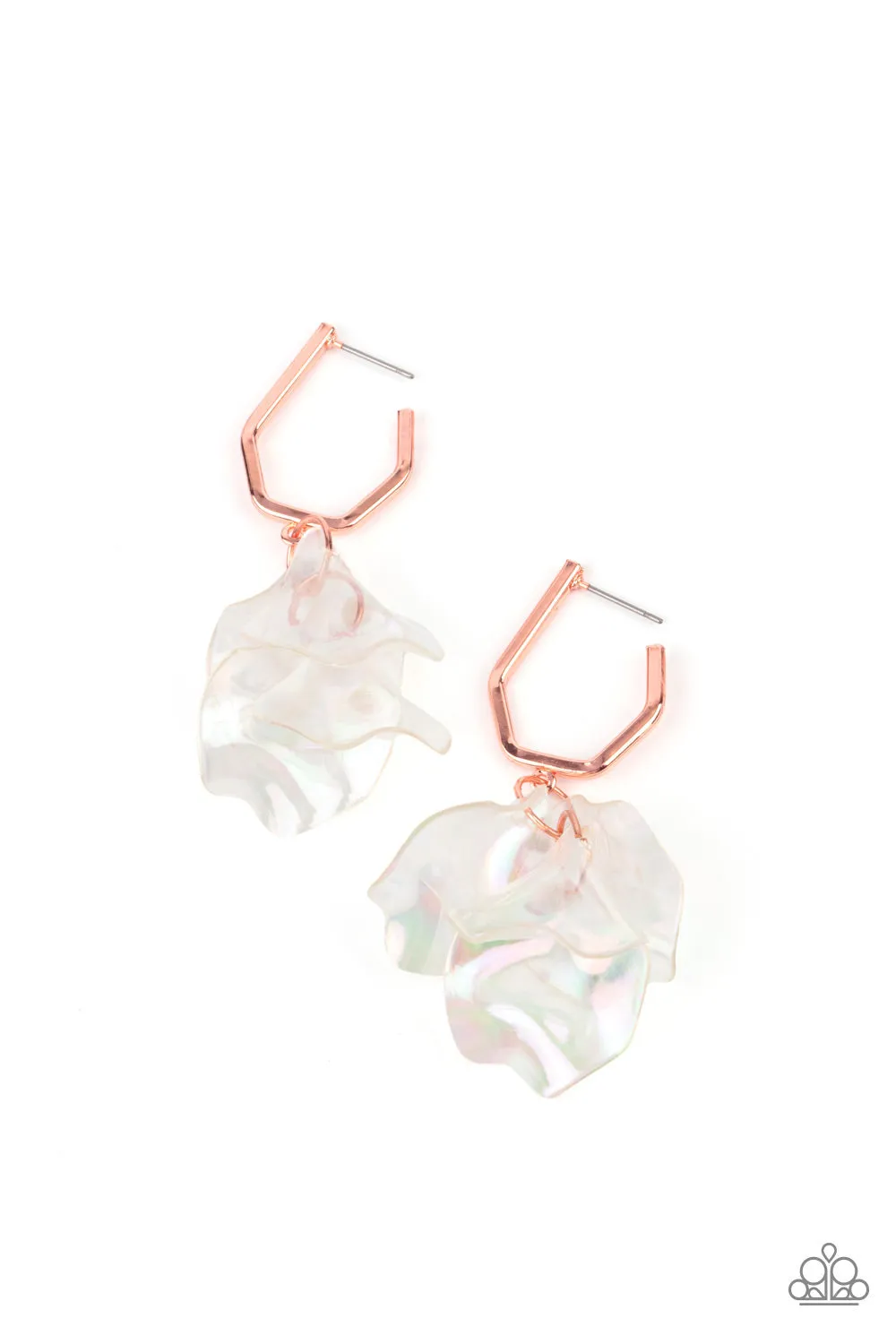 Paparazzi Earring ~ Jaw-Droppingly Jelly Copper Iridescent Acrylic Petal Hoop