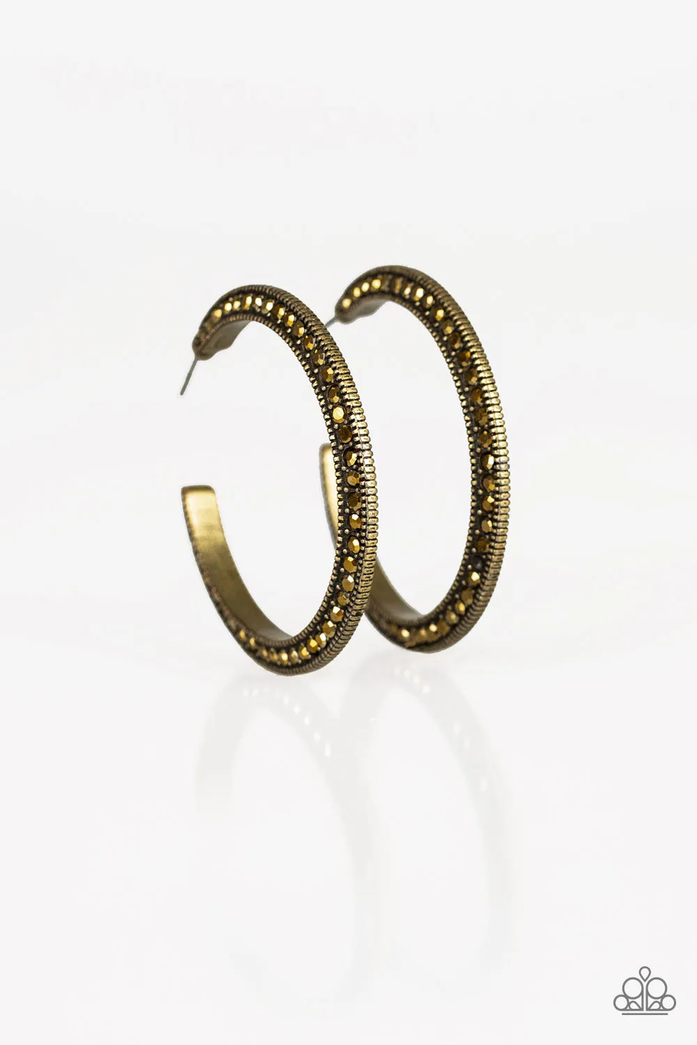 Paparazzi Earring ~ Dazzling Diamond-naire - Brass Hoop Earring