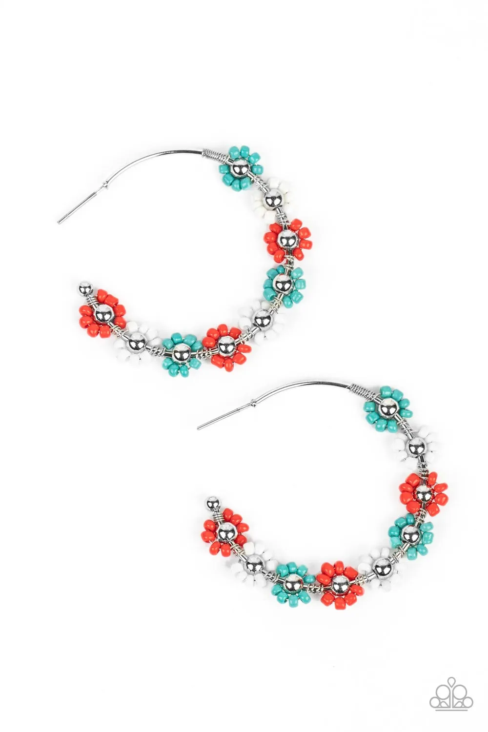 Paparazzi Growth Spurt - Red Hoop Floral Earrings