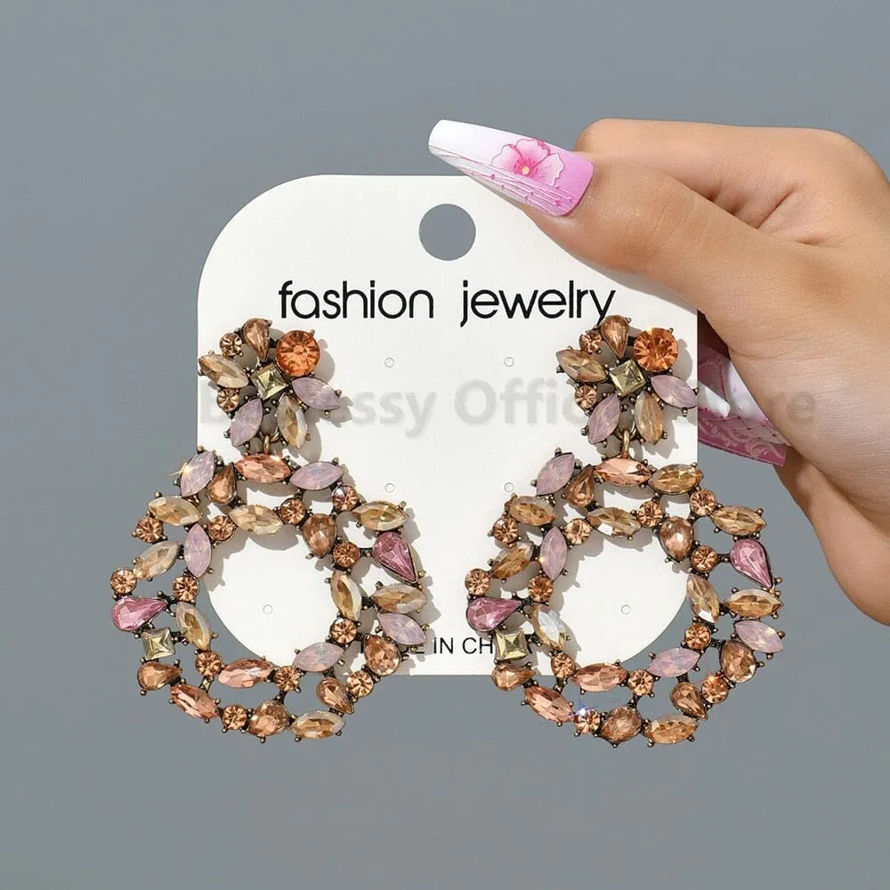 Party Oversize Colorful Luxury Crystal Dangle Earrings