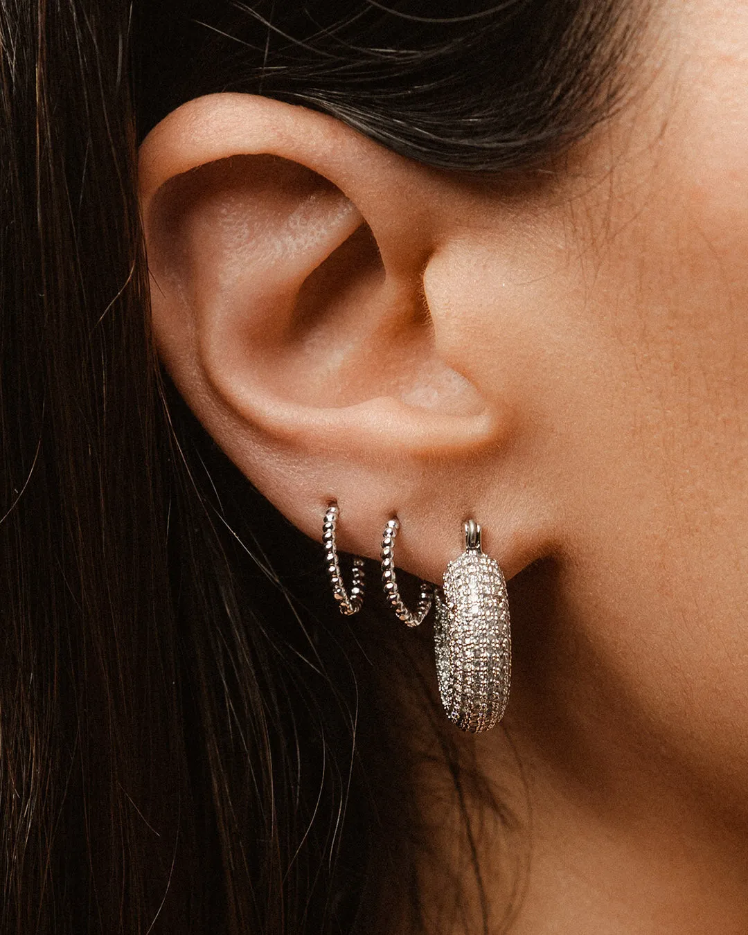 Pave Mini Donut Hoops- Silver