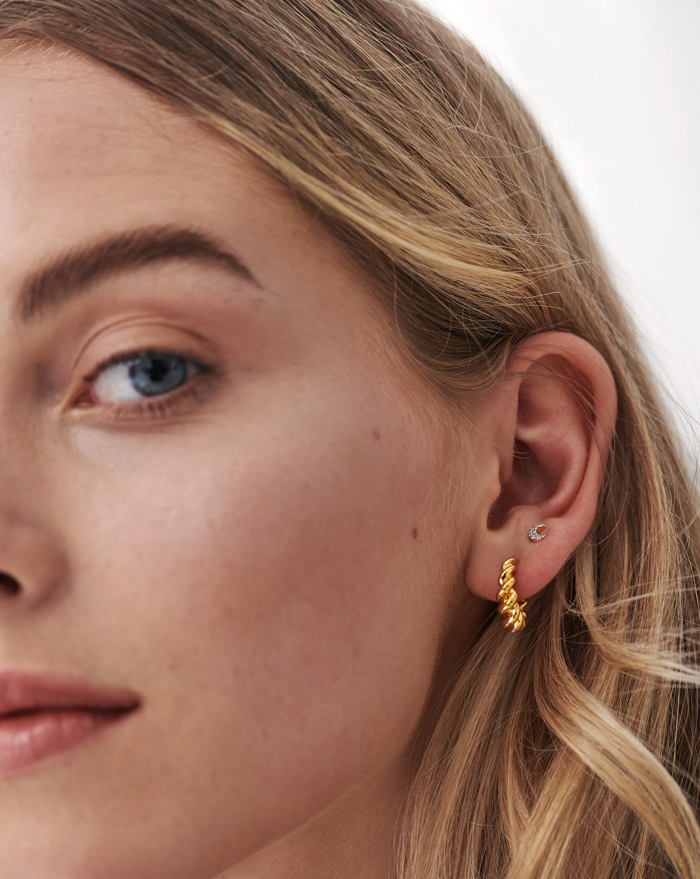 Pave Single Moon Stud Earring