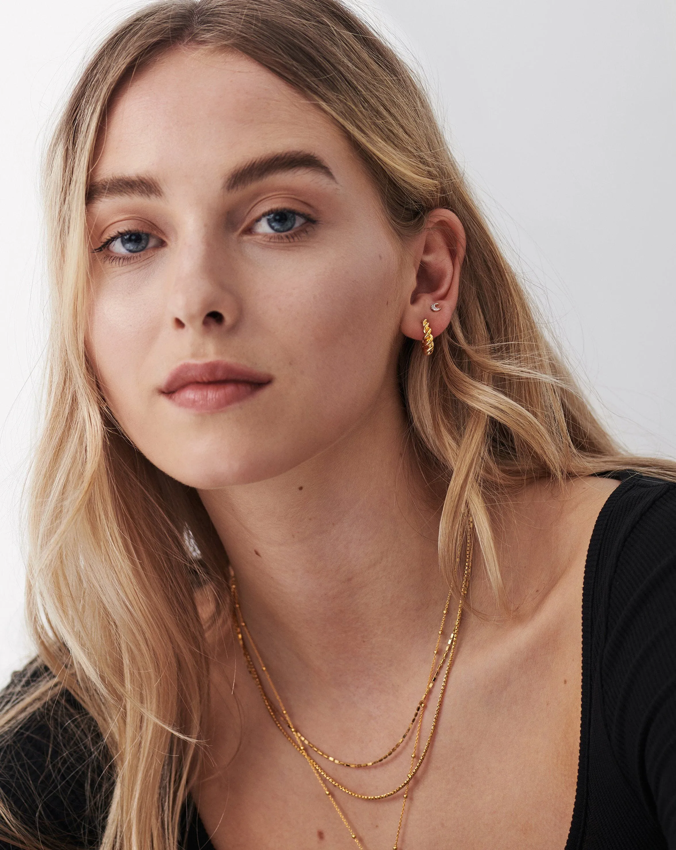 Pave Single Moon Stud Earring