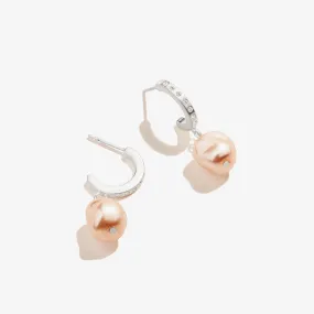 Pavé Pearl Huggie Hoop Earrings