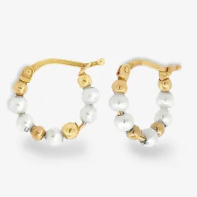 Pearl & Gold Bead Huggie Earrings