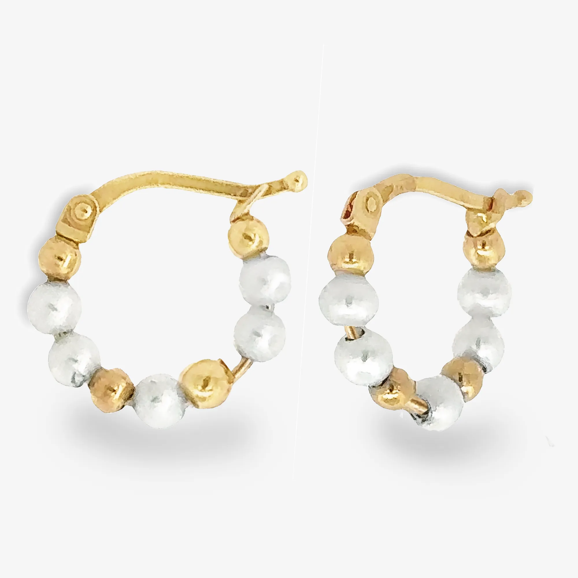 Pearl & Gold Bead Huggie Earrings