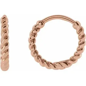 Petite Rope Design 14K Gold Hinged Hoop Earrings