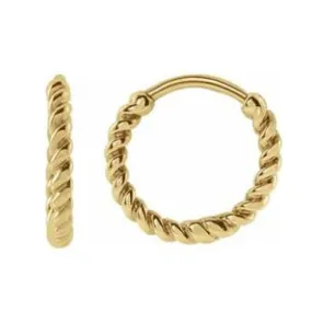 Petite Rope Design 14K Gold Hinged Hoop Earrings