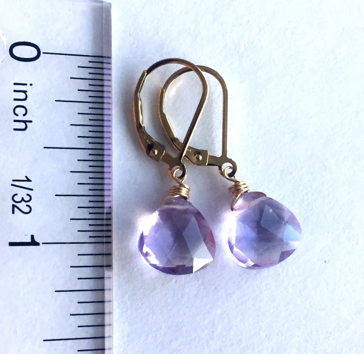 Pink Amethyst Dangle Earrings - Light Lavender Color