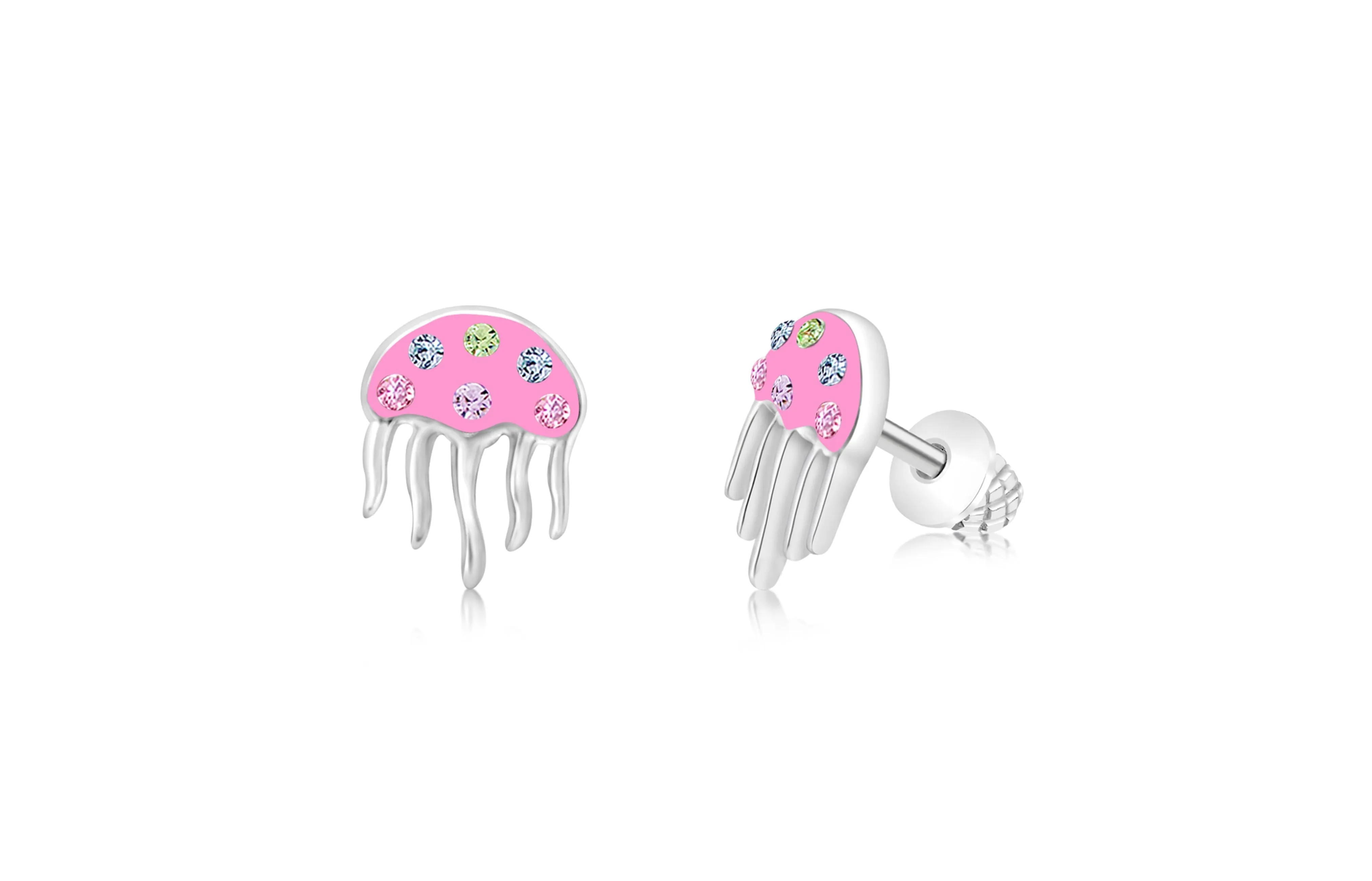 Pink Jelly Fish Crystal White Gold Palladium Plating Girl's Stud Earring