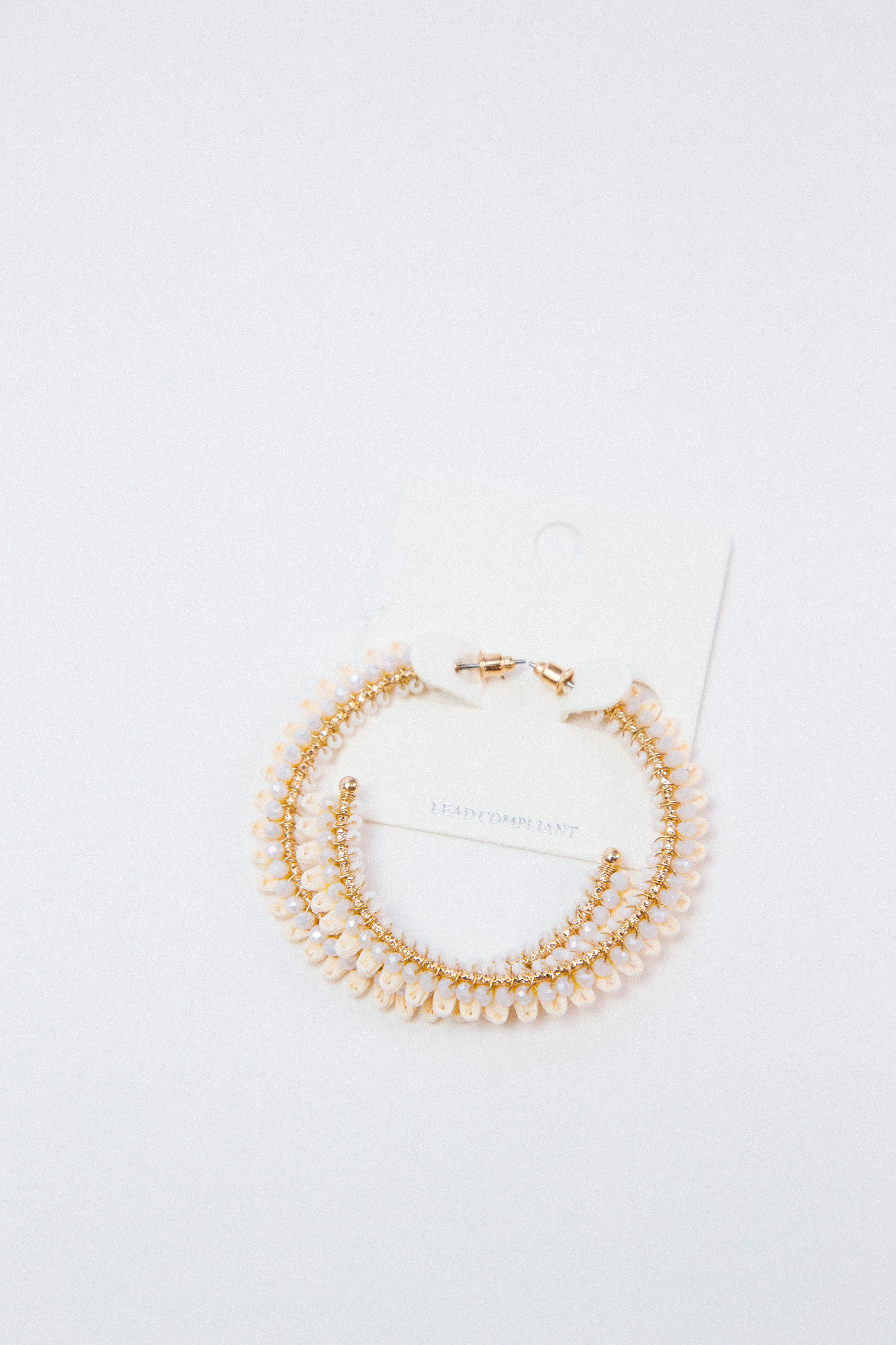 Raffia and Glass Beaded Hoops, Ivory