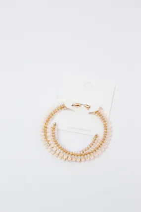 Raffia and Glass Beaded Hoops, Ivory