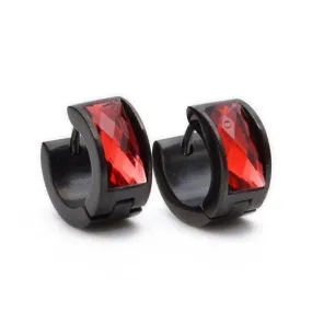 Red Crystal Black Stainless Steel Studs Hoop Men's Earrings