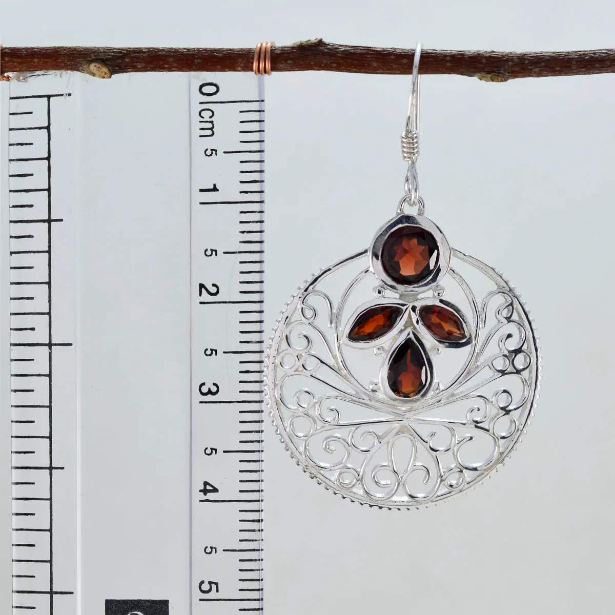 Riyo Charming 925 Sterling Silver Earring For Sister Garnet Earring Bezel Setting Red Earring Dangle Earring