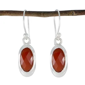 Riyo Drop-Dead Gorgeous Sterling Silver Earring For Women Red Onyx Earring Bezel Setting Red Earring Dangle Earring