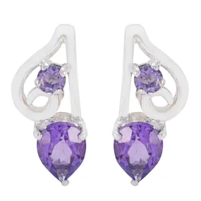 Riyo Genuine Gems multi shape Faceted Purple Amethyst Silver Earring Faishonable day gift