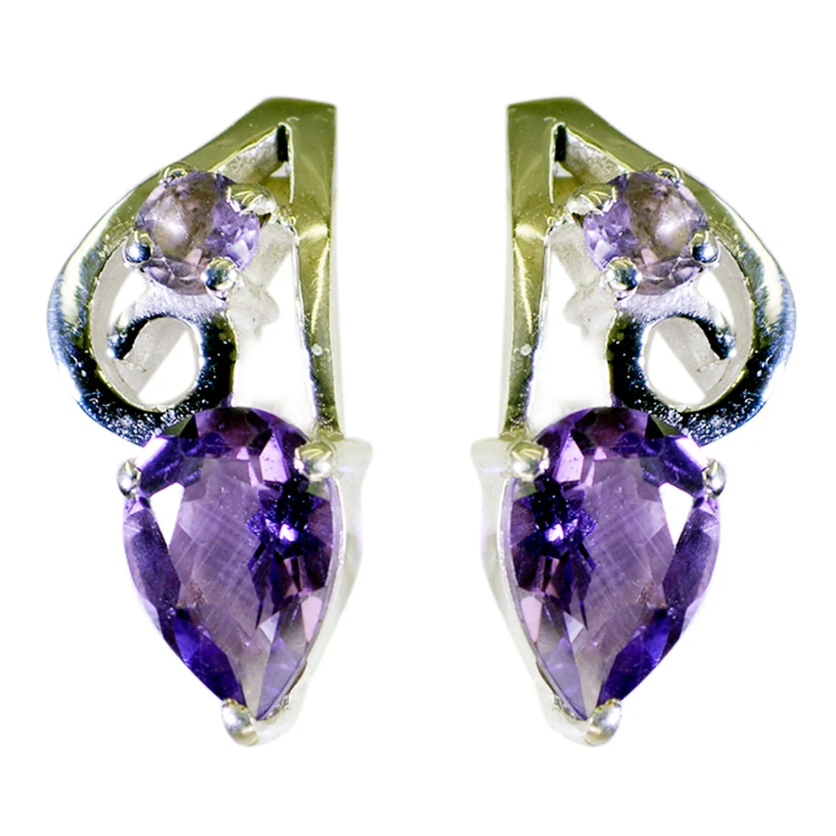 Riyo Genuine Gems multi shape Faceted Purple Amethyst Silver Earring Faishonable day gift