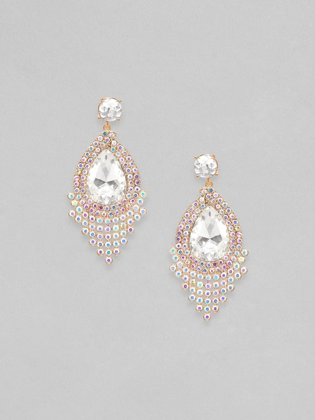 Rubans 18K Gold Toned Teardrop Zircon Studded Drop Earring