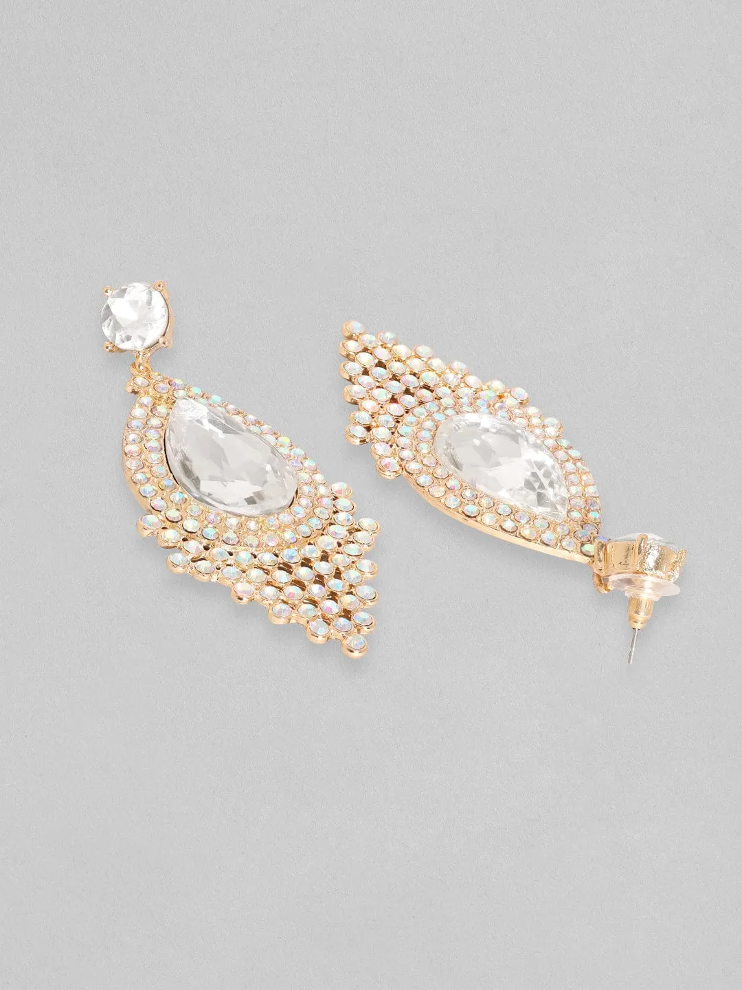 Rubans 18K Gold Toned Teardrop Zircon Studded Drop Earring