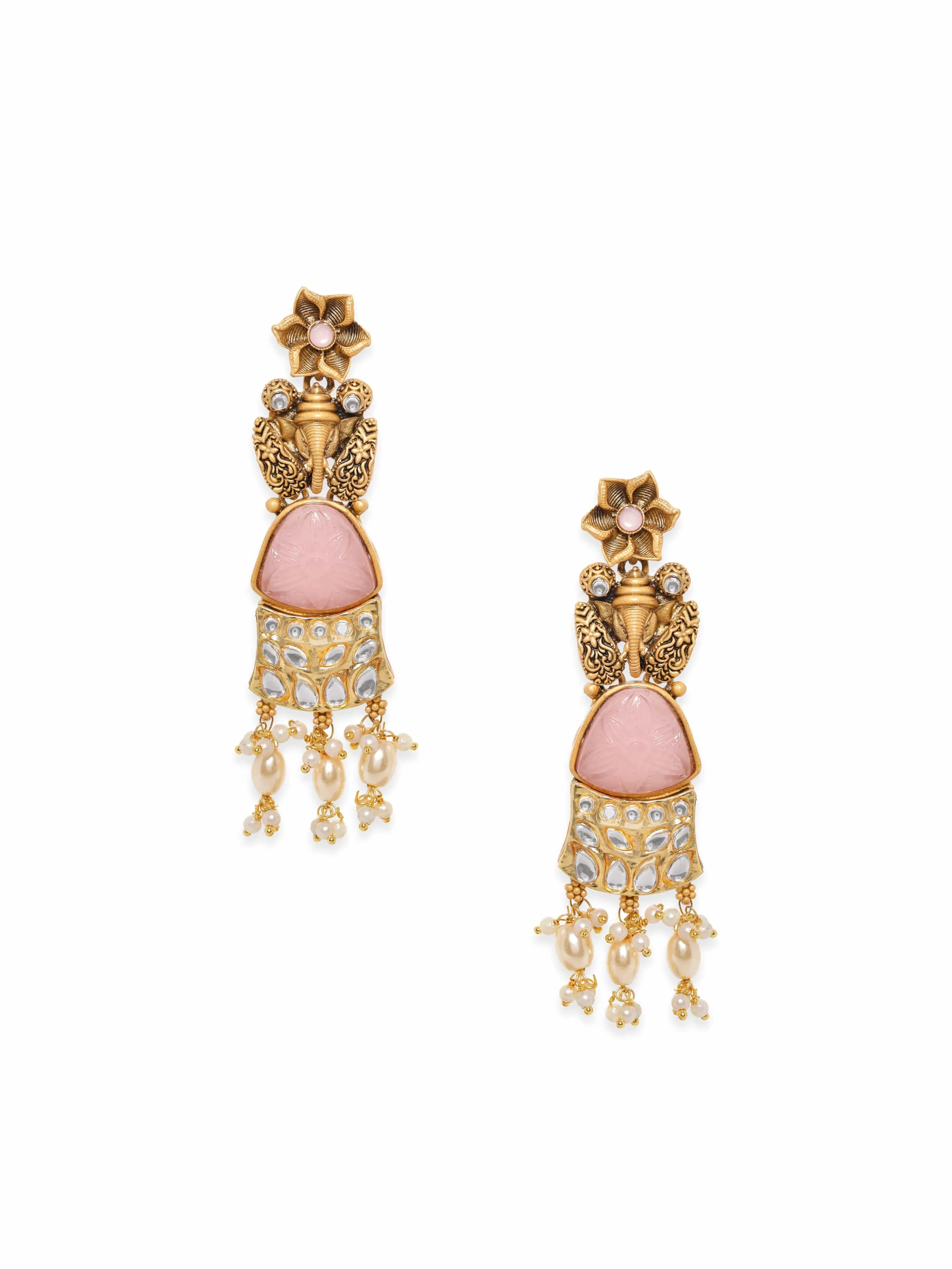 Rubans 22K Gold plated Kundan studded Pearl beaded dangle Earring