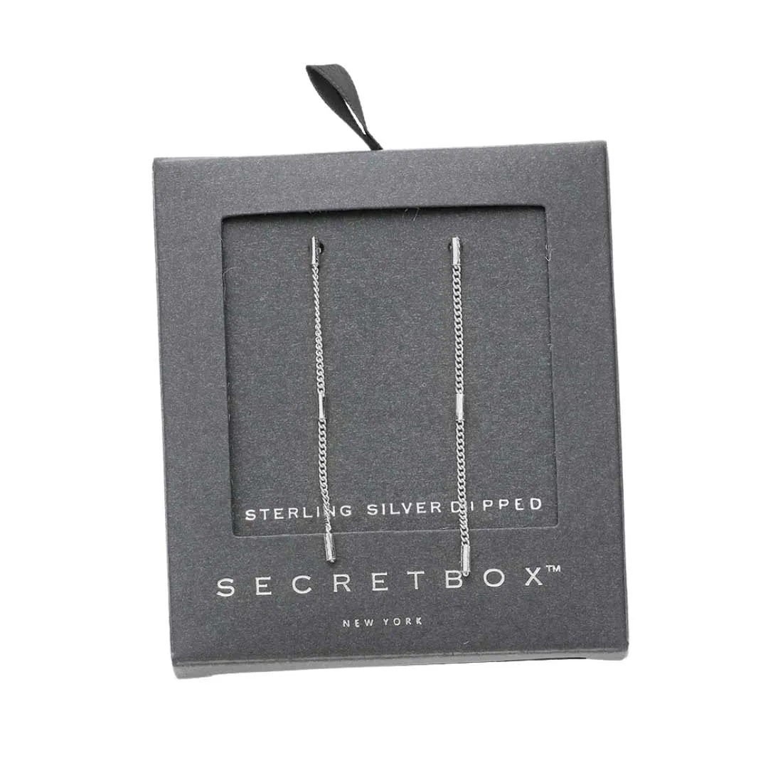 Secret Box Sterling Silver Dropped Metal Chain Dangle Earrings