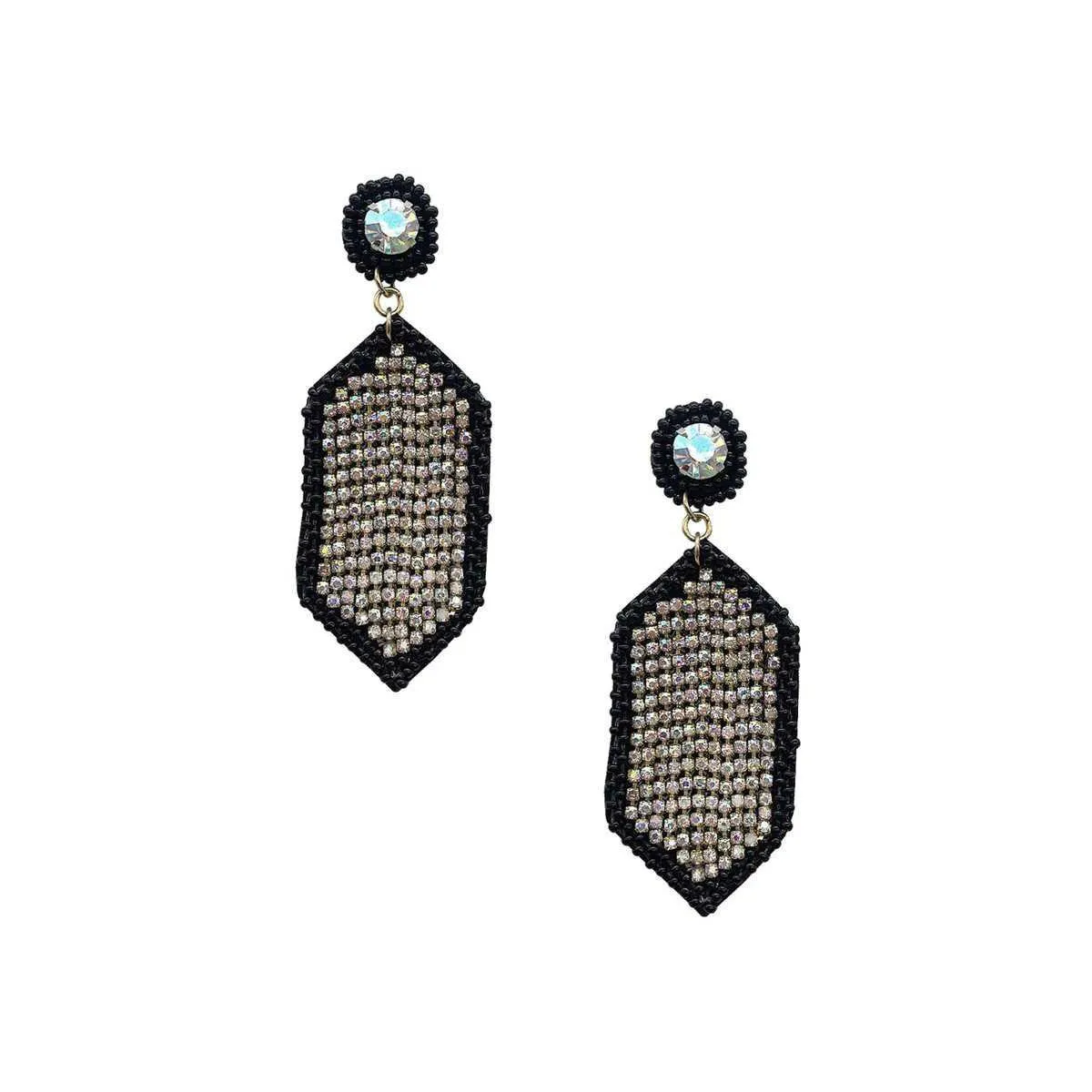 Seed Bead Rhinestone Hexagon Dangle Earring