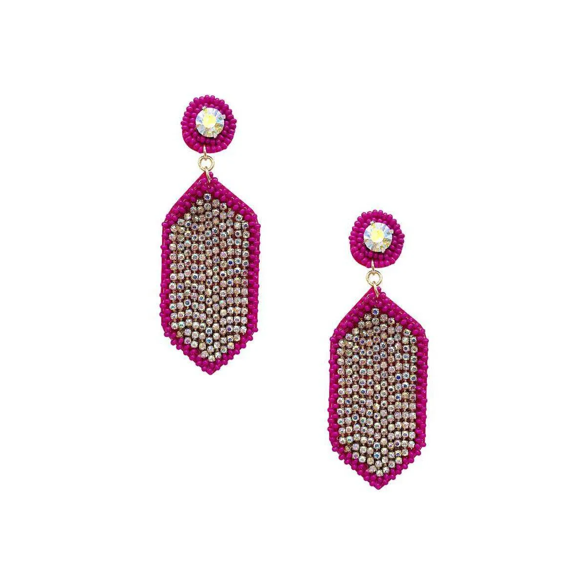 Seed Bead Rhinestone Hexagon Dangle Earring