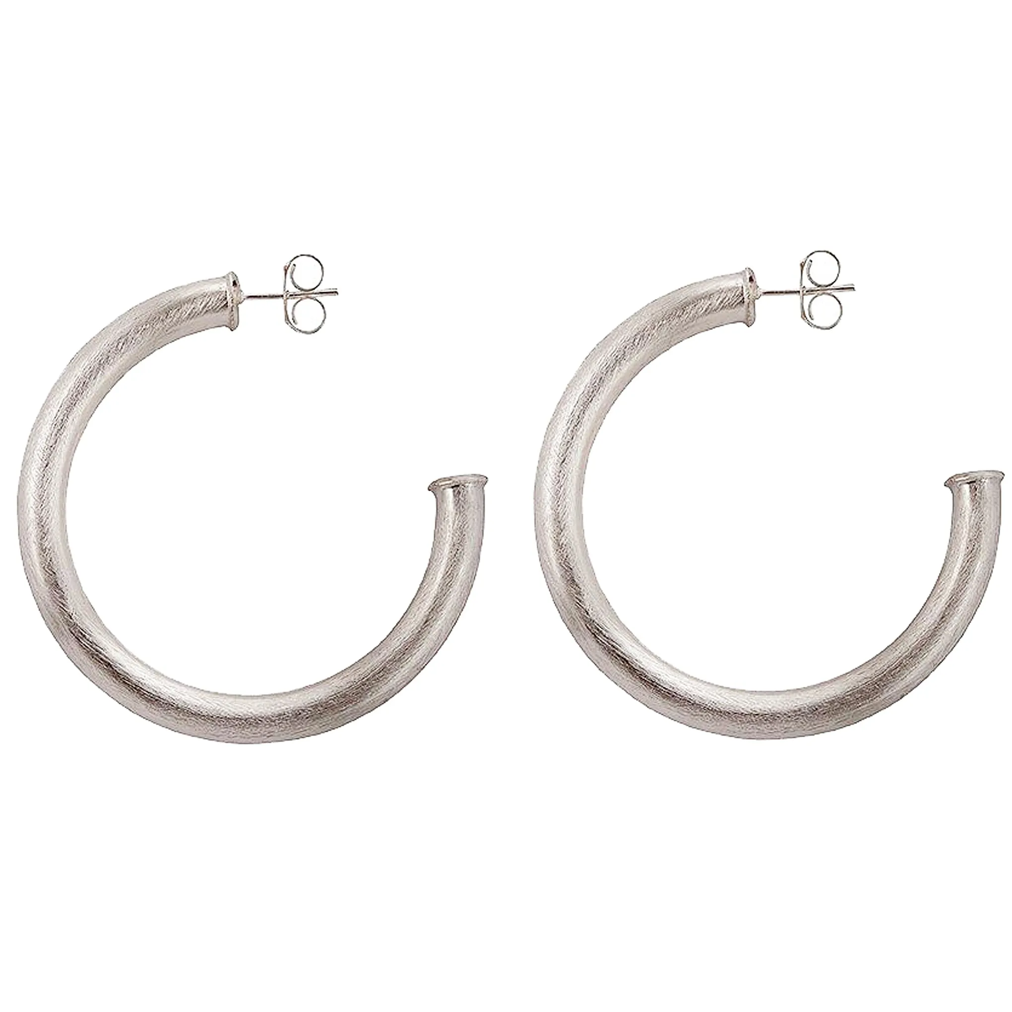 Sheila Fajl Thick Smaller Arlene 2 inch Hoop Earrings in Brushed Silver Plated