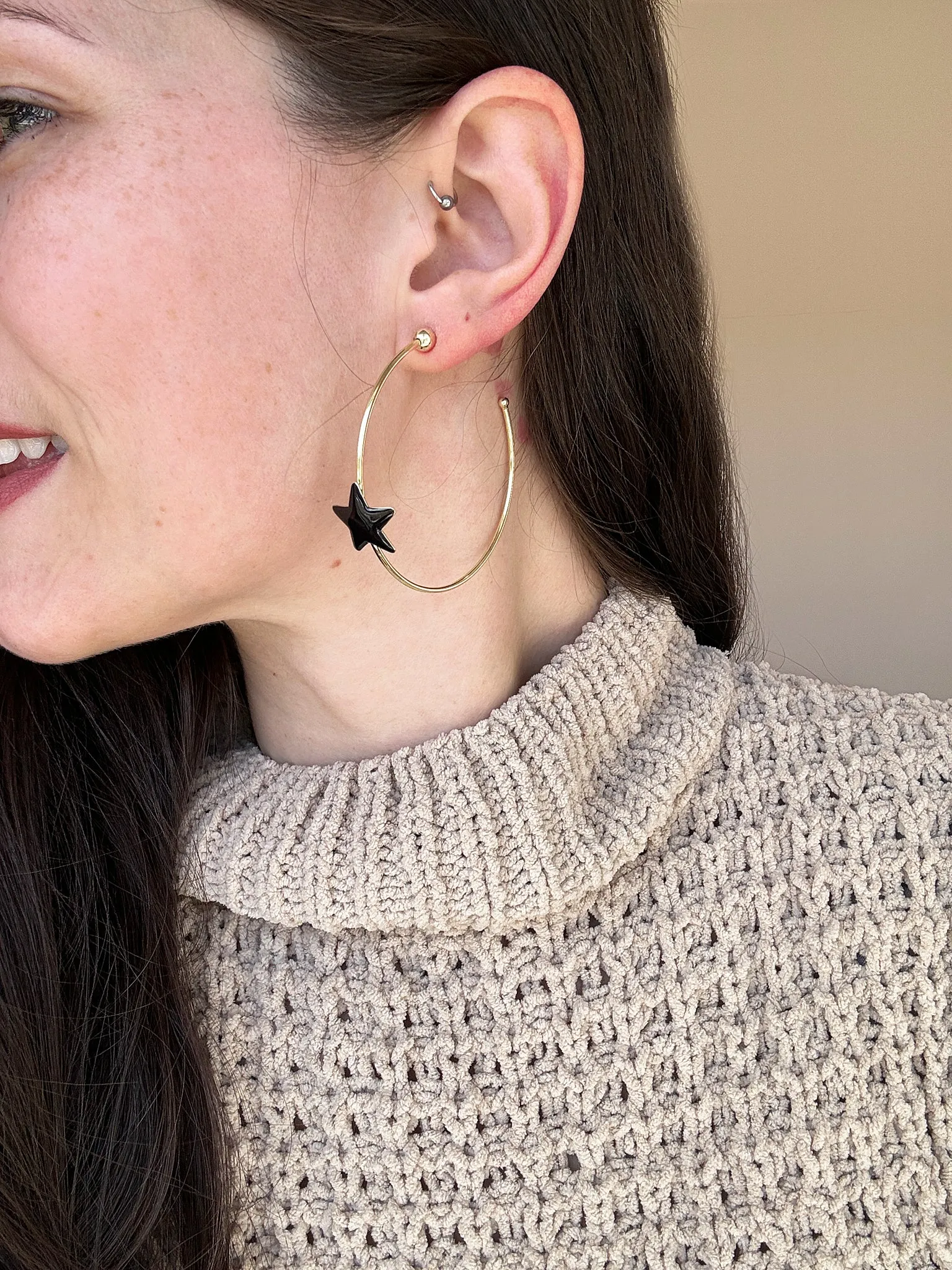 Sheila Fajl Ursa Star Hoops in Black Resin and Gold Plated