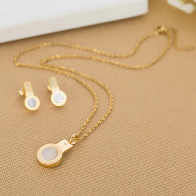 Shell Gold-Plated 316L Stainless Steel Necklace & Stud Earrings Jewelry Set