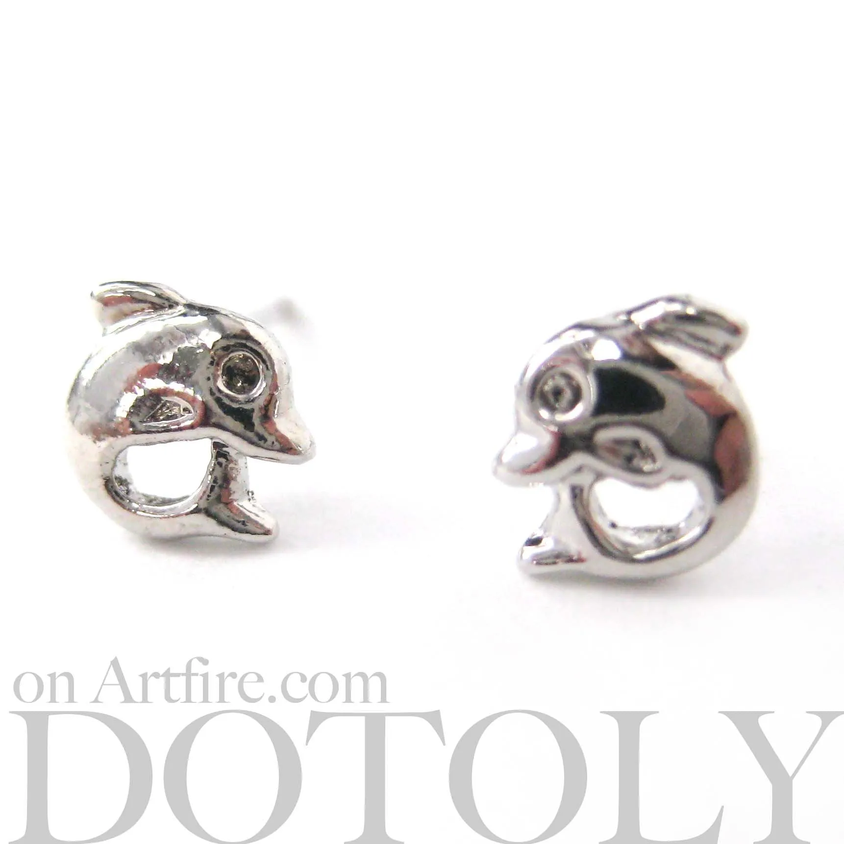 Small Dolphin Fish Sea Animal Stud Earrings in Silver | DOTOLY