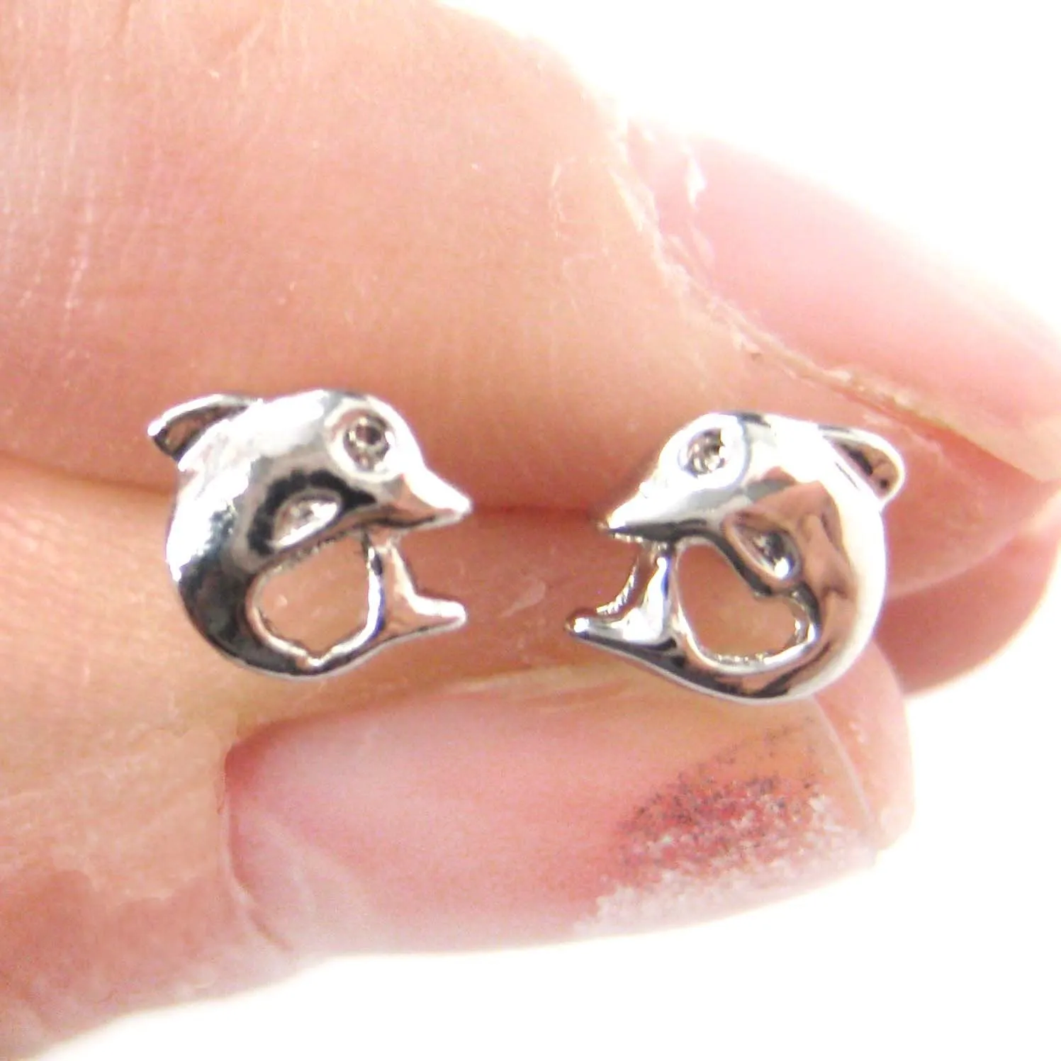 Small Dolphin Fish Sea Animal Stud Earrings in Silver | DOTOLY