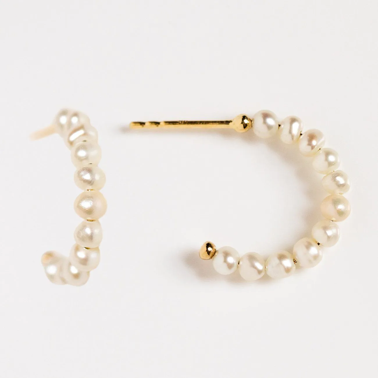 Solid Gold Simple Pearl Huggie Hoops