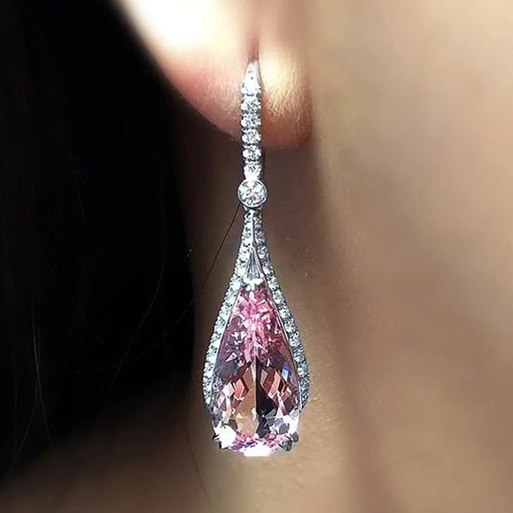 Sparkling CZ Pink Sapphire Drop Earrings