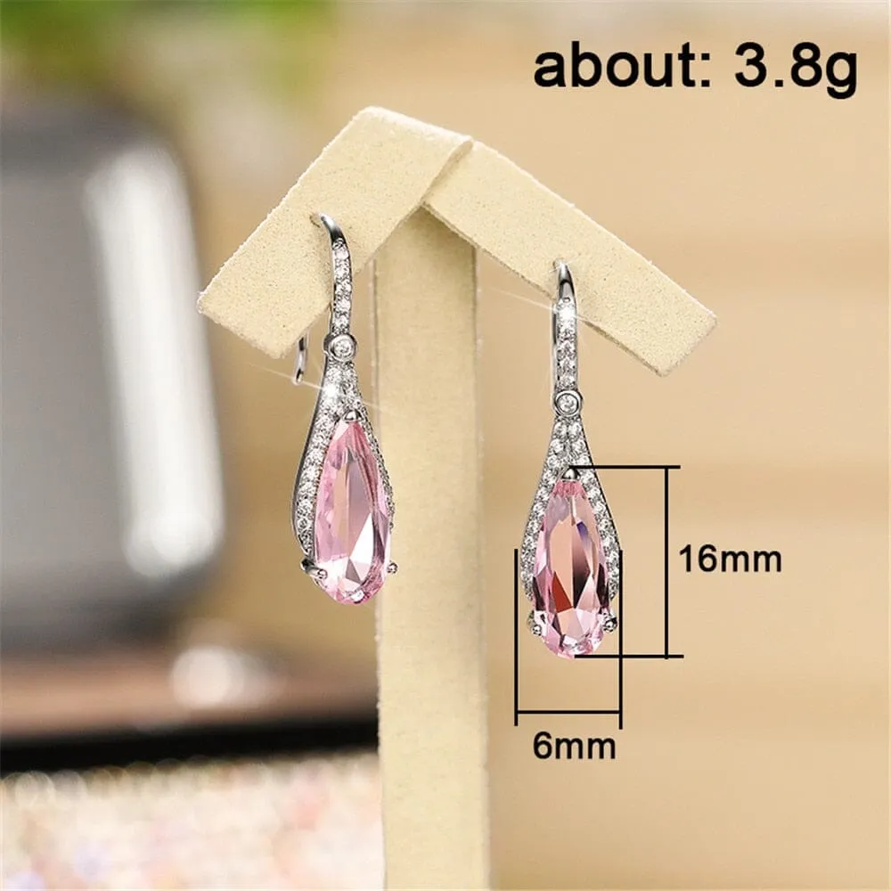 Sparkling CZ Pink Sapphire Drop Earrings