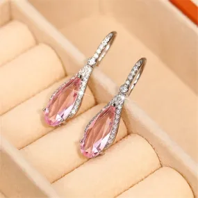 Sparkling CZ Pink Sapphire Drop Earrings