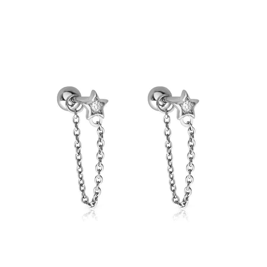 Star Chain Barbell Earring Ball Back Earrings Sleeper Earrings