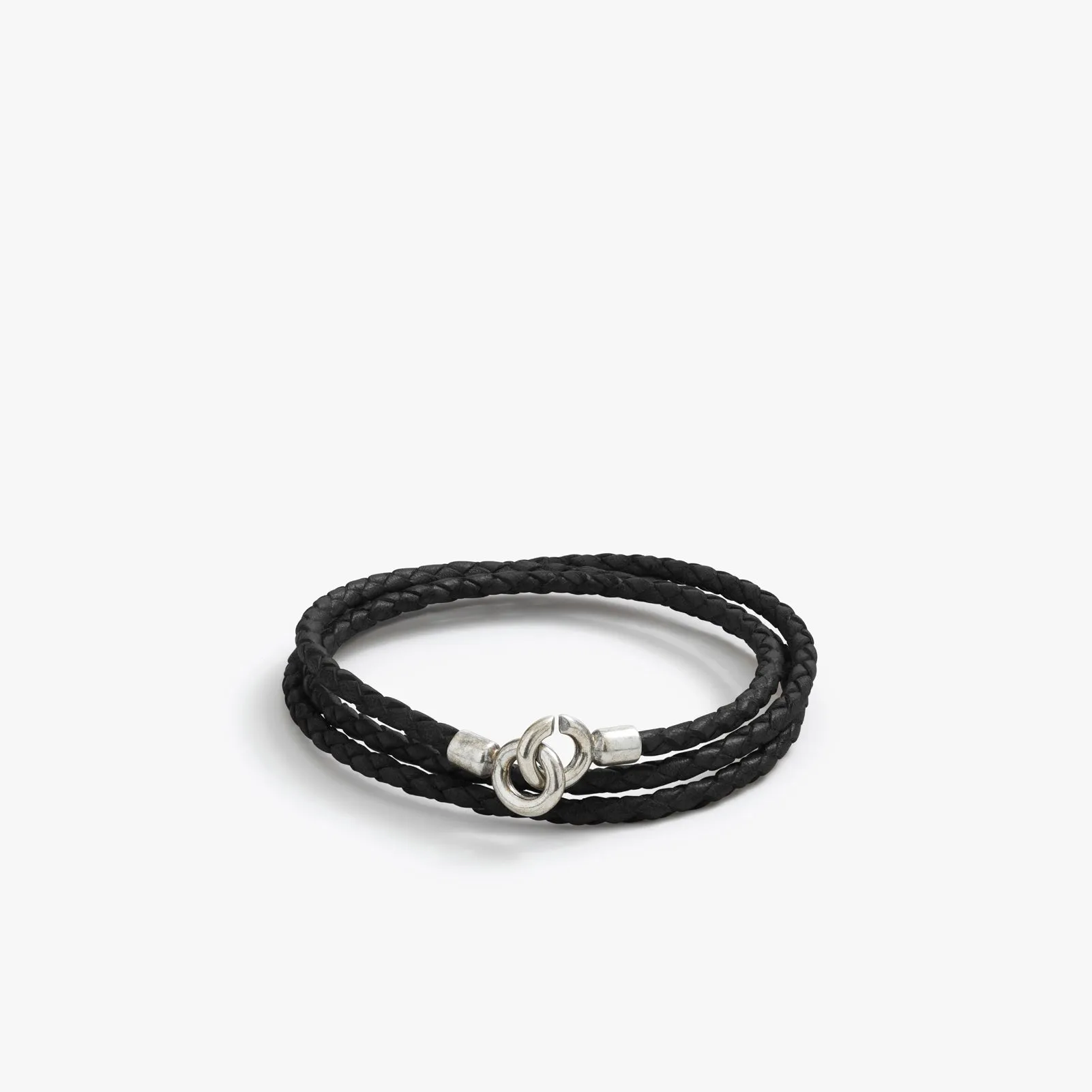 Sterling Silver 3MM C Clasp Braided Leather Bracelet